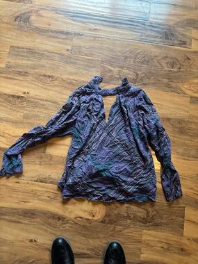 Free People Boho V-Neck Long-Sleeve Top in Purple Plaid